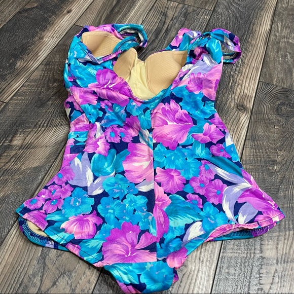 Vintage Le Cove Swim Dress Womens 16W One Piece Blue Purple Floral Swimsuit - Picture 2 of 5